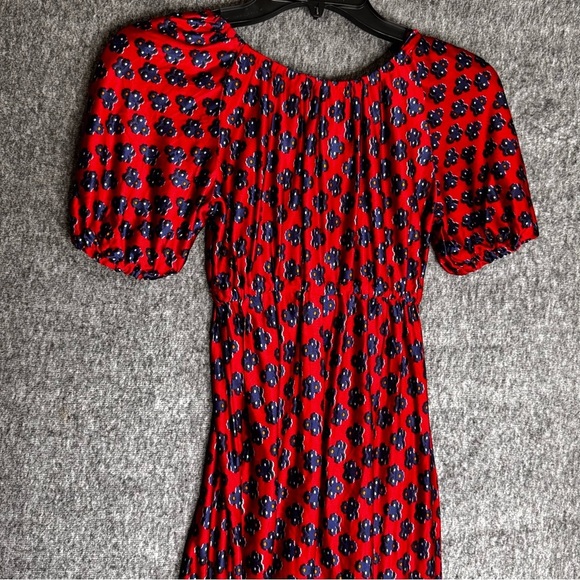 Off The Shoulder Floral Maxi Red Floral Prairie Dress Vintage boho - Picture 8 of 12